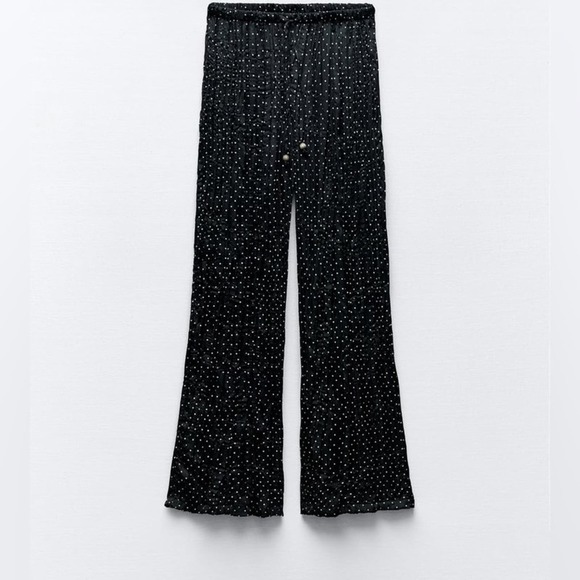 ZARA DOTTED WRINKLE EFFECT WIDE LEG PANTS - Picture 6 of 8
